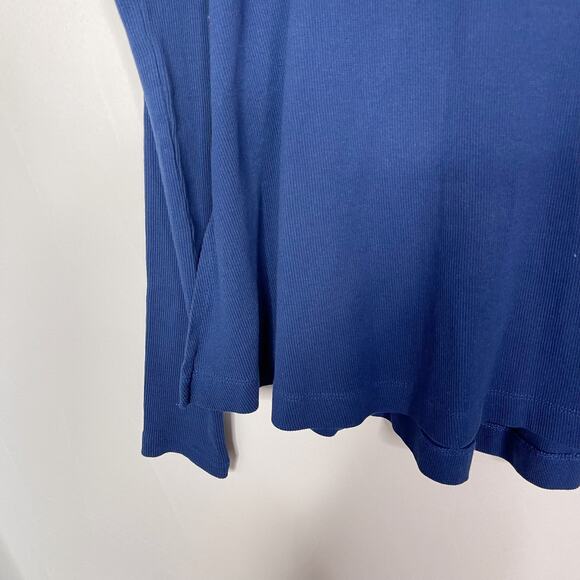 New Free People XS Blue Daniella Lace Top Long Sleeve Ribbed Swingy Side Split - Picture 4 of 11